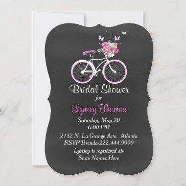 Stylish Chalkboard Bridal Bike Shower Invitations