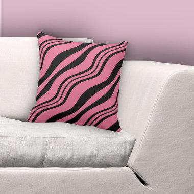 Stylish Pink & Black Wavy Lines Pattern Throw Pillow