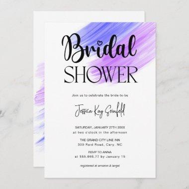 stylish Rainbow Brush Strokes Bridal Shower Invitations