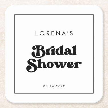Stylish retro black & white Bridal Shower Square Paper Coaster