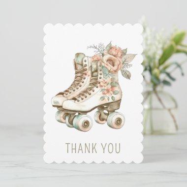 Stylish Vintage Floral Retro Roller Skates Design Invitations