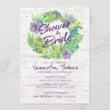 Succulents and Birch Wreath Bridal Shower Invitations