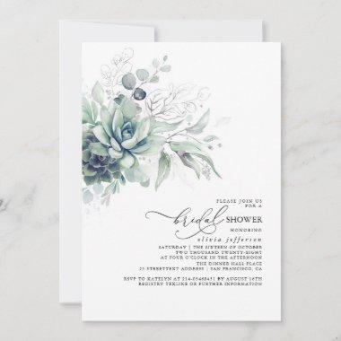 Succulents Greenery Silver Leaves Bridal Shower Invitations