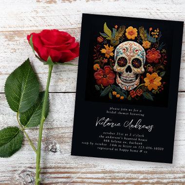 Sugar Skull Flowers Gothic Bridal Shower Invitations