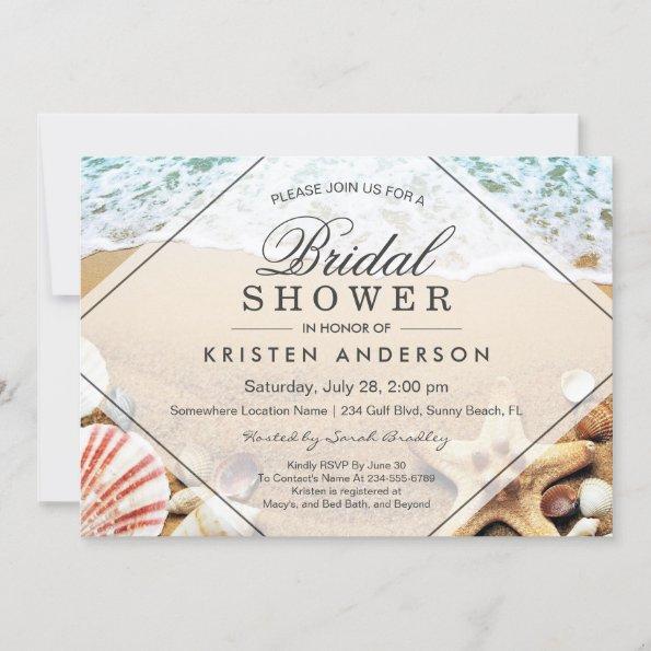 Summer Sandy Beach Starfish Seashell Bridal Shower Invitations