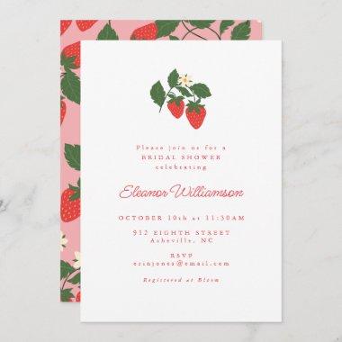 Summer Vintage White Strawberry Boho Bridal Shower Invitations