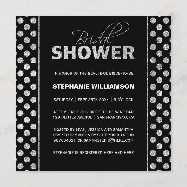 Sumptuous Silver on Black Bridal Shower Invitations
