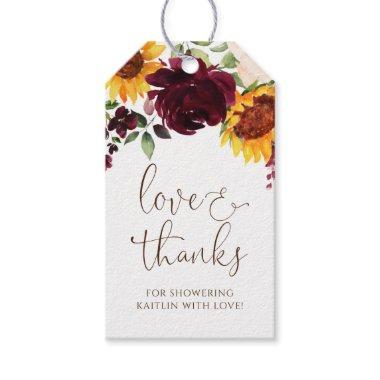 Sunflower and Roses Burgundy Bridal Shower Favor Gift Tags