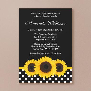 Sunflower Black and White Polka Dot Bridal Shower Invitations