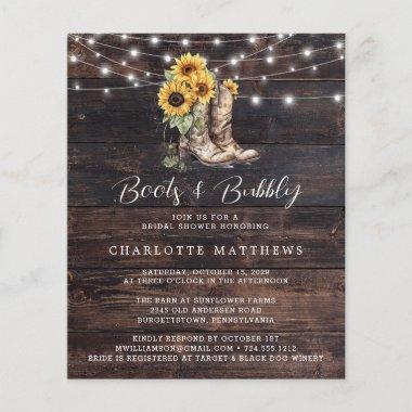 Sunflower Boots Bubbly Bridal Shower Invitations