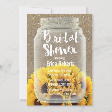Sunflower Bridal Shower Rustic Burlap & Mason Jar Invitations