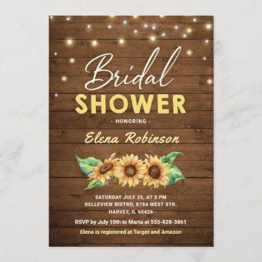 Sunflower Bridal Shower Rustic Wood Fall Summer Invitations