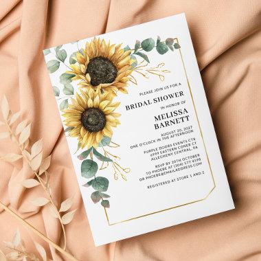 Sunflower Eucalyptus Floral Bridal Shower Invitations