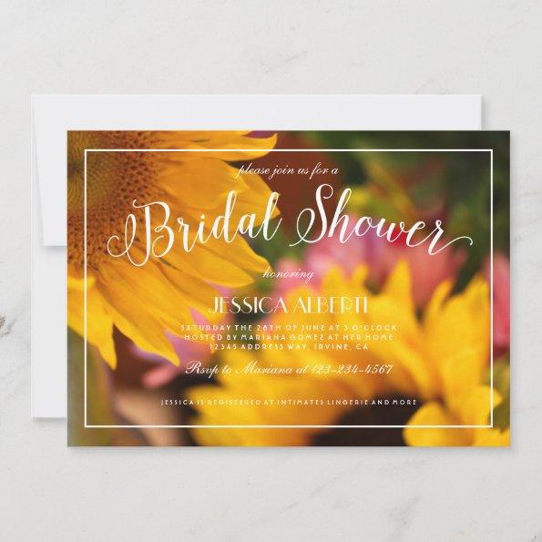 Sunflower Floral Pink yellow Bridal Shower Invite