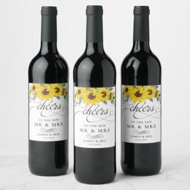 Sunflower Floral Wedding Birthday Anniversary Wine Label
