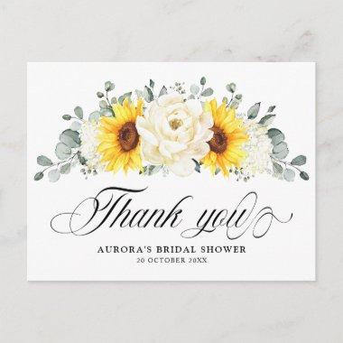 Sunflower Ivory Peony Bridal Shower Thank You PostInvitations
