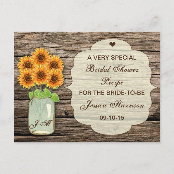 Sunflower Mason Jar Bridal Shower Recipe Invitations