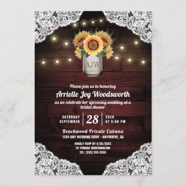 Sunflower Mason Jar Wood Bridal Shower Invitations