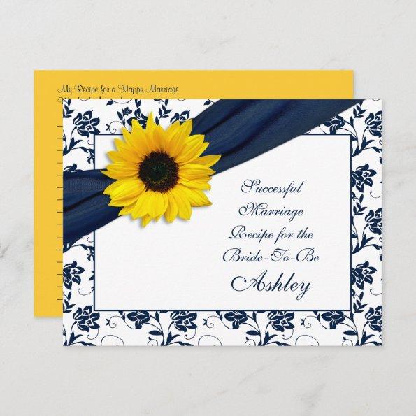Sunflower Navy Damask Successful Marriage Recipe Advice Card