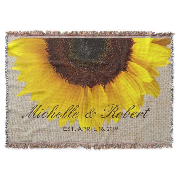 Sunflower on Burlap Rustic Country Wedding Custom Throw Blanket