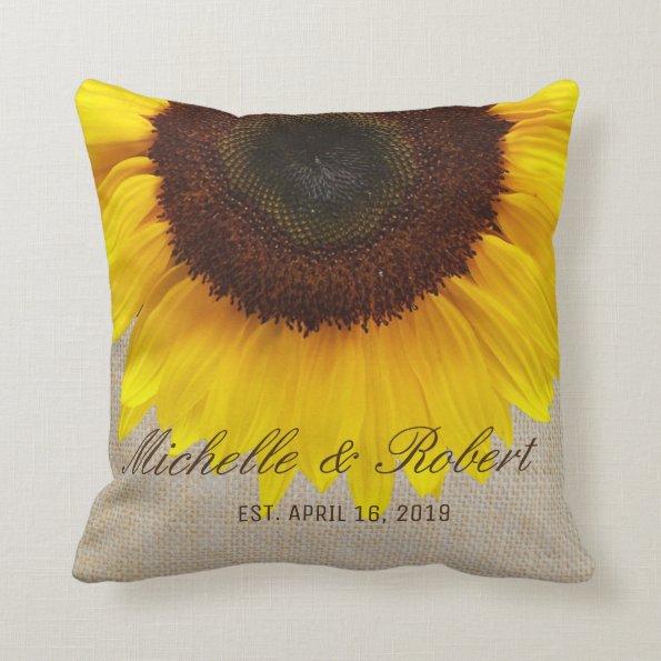 Sunflower on Burlap Rustic Country Wedding Custom Throw Pillow
