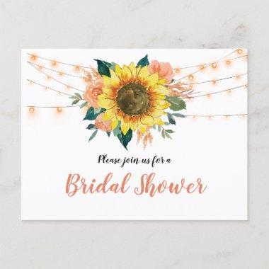 Sunflower Peach Roses Lights Bridal Shower Invite