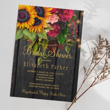 Sunflowers and roses rustic wood bridal shower Invitations