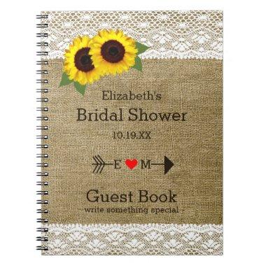 Sunflowers Burlap Lace Bridal Shower Guest Book |