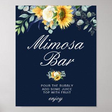 sunflowers navy blue bridal shower mimosa bar sign