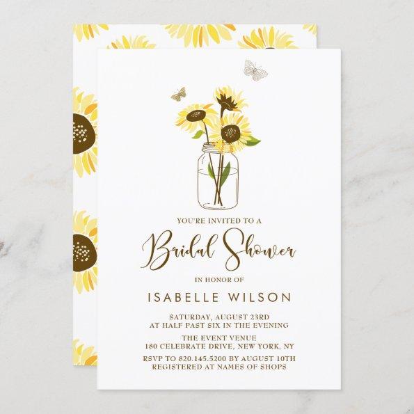 Sunflowers on Mason Jar Summer Bridal Shower Invitations