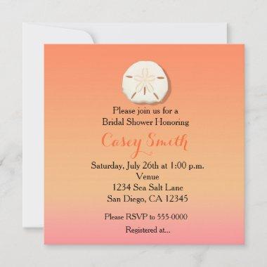 Sunset Orange Sand Dollar Bridal Shower Invitations