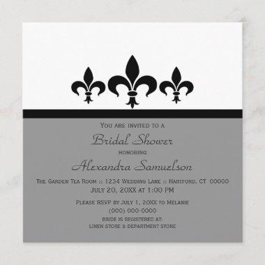 Swanky Fleur De Lis Bridal Shower Invite, Gray Invitations