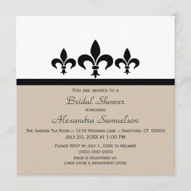 Swanky Fleur De Lis Bridal Shower Invite, Latte Invitations