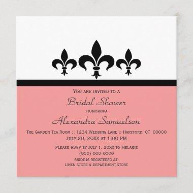 Swanky Fleur De Lis Bridal Shower Invite, Pink Invitations