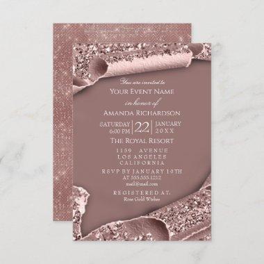 Sweet 16th Birthday Bridal Shower 3D Glitter Rose Invitations