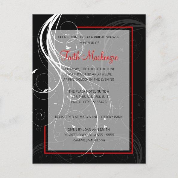 Swirl Black and Red Wedding Shower Invitations