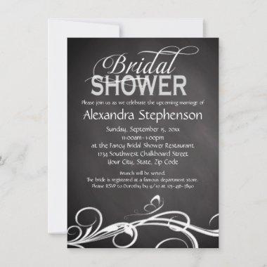 Swirl Butterfly Chalkboard Bridal Shower Invitations