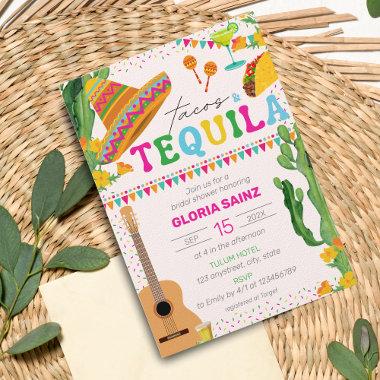 Tacos Tequila Fiesta Mexican Vibrant Bridal Shower Invitations
