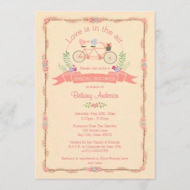 Tandem Bicycle, Birds and Banner Bridal Shower Invitations