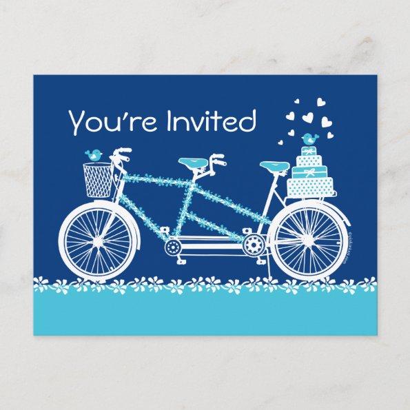 Tandem Bicycle Custom Aqua Invitation PostInvitations
