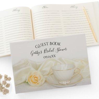 Tea Cup and White Rose Flower Bridal Shower Guest Book