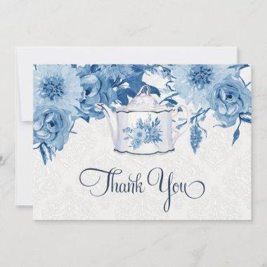 Tea Party Thank You Note Navy Blue n White Floral