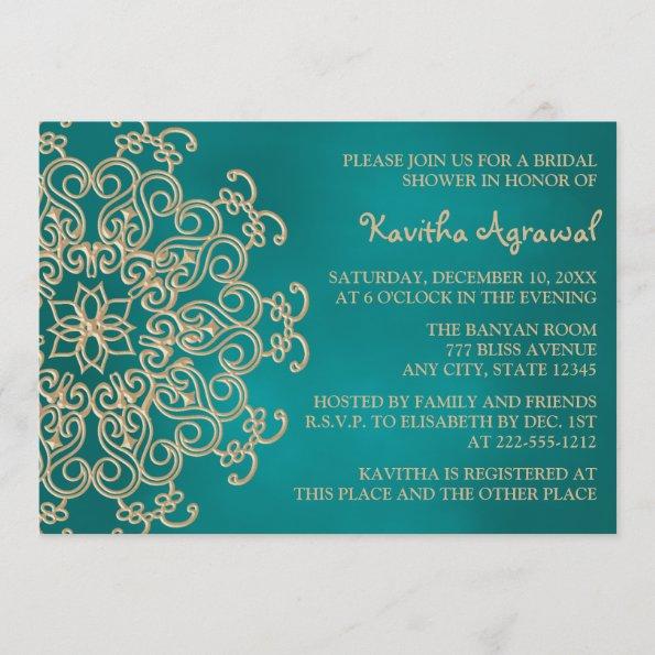 Teal and Gold Indian Inspired Bridal Shower Invitations