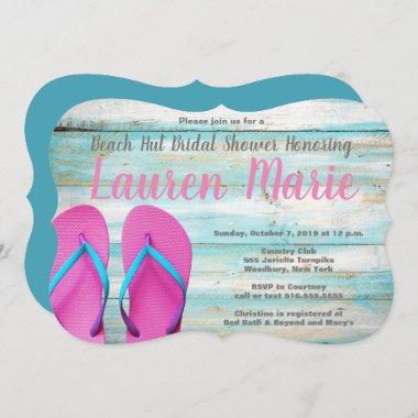 Teal Beach Hut Flip Flops Bridal Shower Invitations