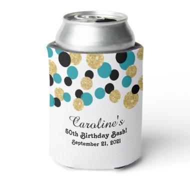 Teal, Black and Gold Glitter Confetti | 50th Can Cooler