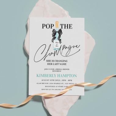 Teal Blue Pop The Champagne Bridal Shower Invitations