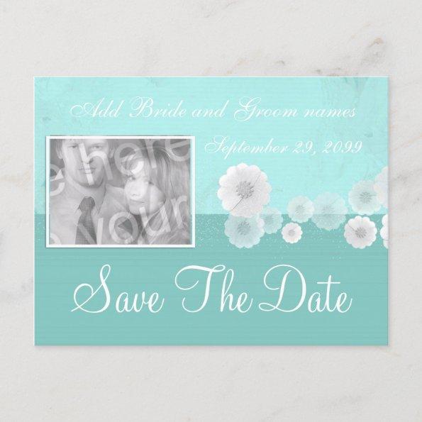 Teal Flower Save the Date Photo Invitations