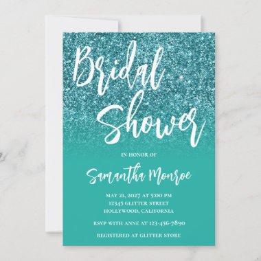 Teal Glitter Turquoise Gradient Bridal Shower Invitations