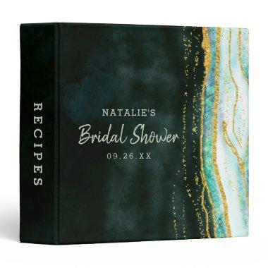 Teal Green & Gold Agate Bridal Shower Recipe Invitations 3 Ring Binder
