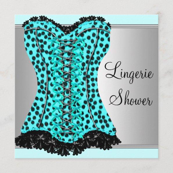 Teal Leopard Corset Lingerie Bridal Shower Invitations